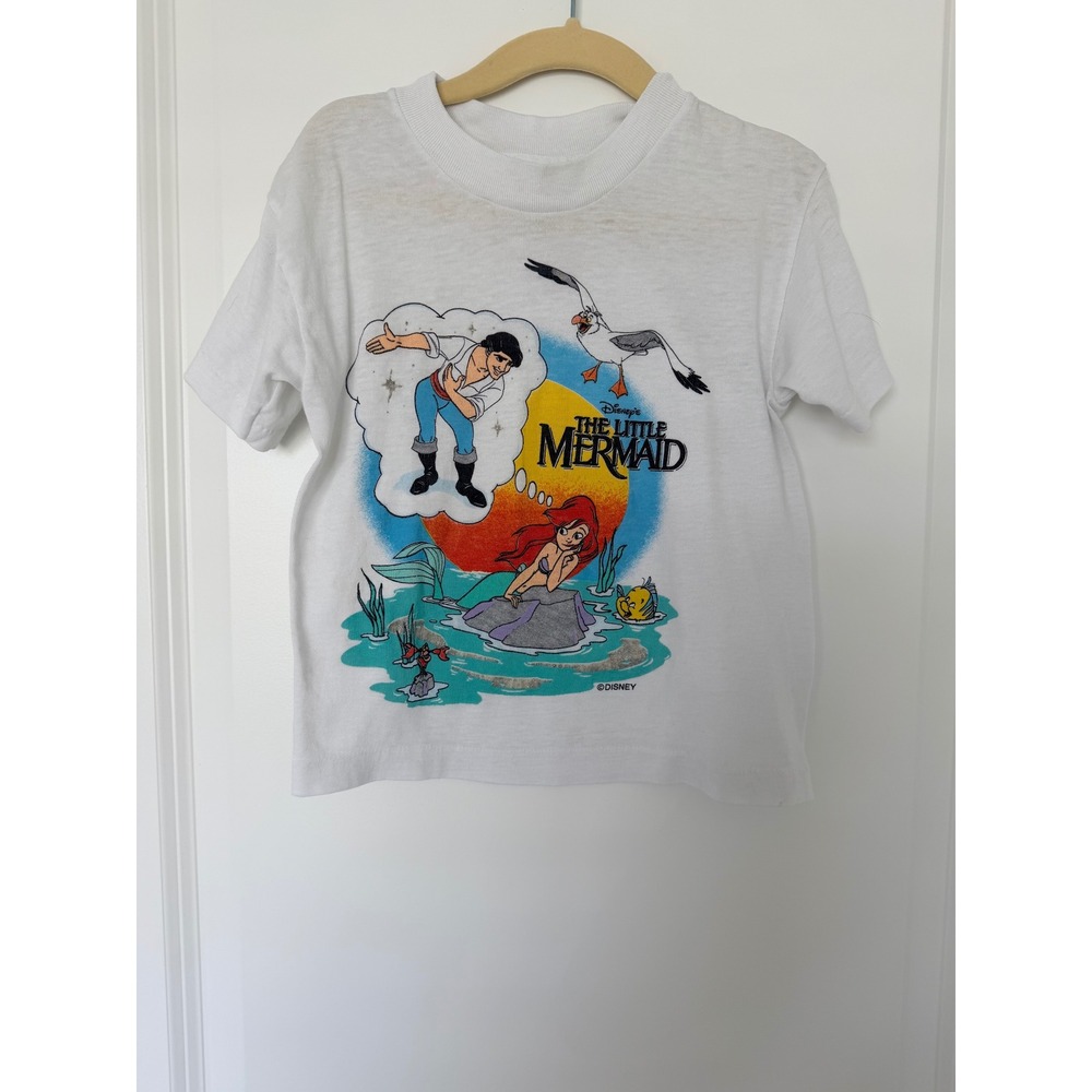 Vintage Disney The Little Mermaid T Shirt Kids Medium 5/6 White Ariel Eric
